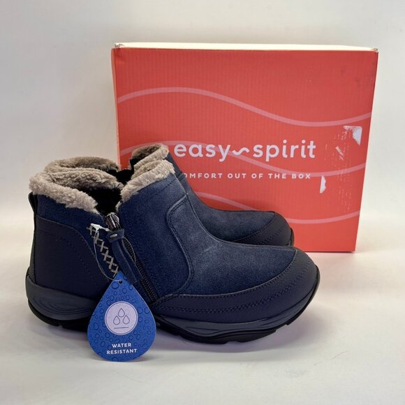 Easy Spirit Epic Cold Weather Slip-On Bootie Size 7.5M Navy Faux Fur Lined - Picture 1 of 16